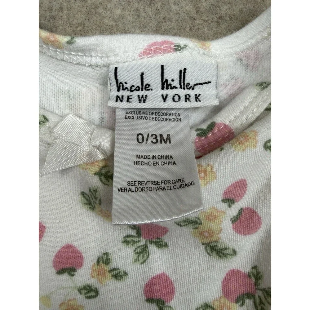 Nicole Miller Baby Girls Pink Floral Bodysuit 3-Piece Set (0-3 Months)